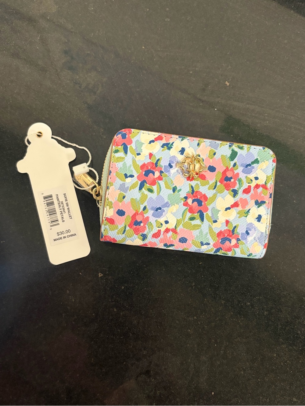 Nanette Lepore Floral Zip Wallet with Gold Emblem